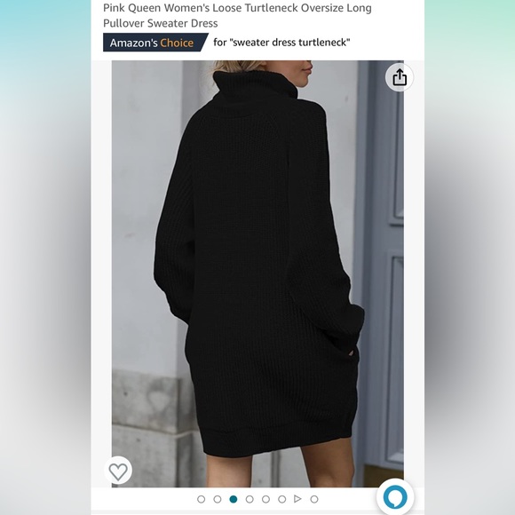 Turtleneck Oversized Long Sweater Dress with Pockets Black Size Small - Picture 4 of 5